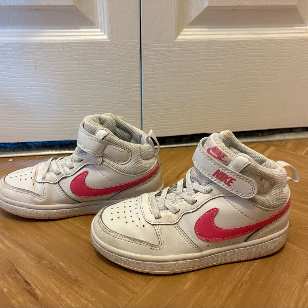 Nike Court Borough Mid 2 Sneakers in White and Pink Kids